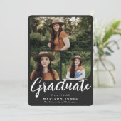 Zwart & Wit Script 4 foto's Afstudeerfeest Kaart (Staand voorkant)