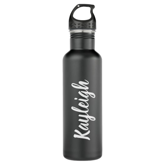 Zwart-wit script Aangepaste naam Waterfles (Voorkant)