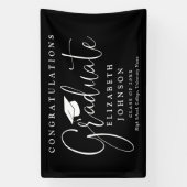 Zwart-wit script afstudeerfeest spandoek (Verticaal)