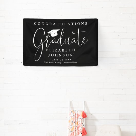 Zwart-wit script afstudeerfeest spandoek (Insitu)