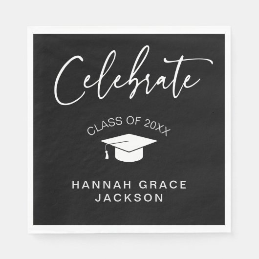 Zwart-wit script Afstuderen gefeliciteerd Servet (Voorkant)