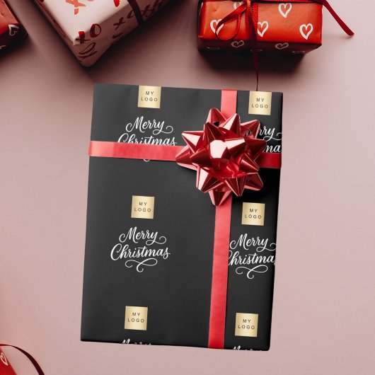 Zwart wit script bedrijf Kerstmis Cadeaupapier