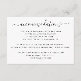 Zwart-wit script bruiloft accommodaties informatiekaartje