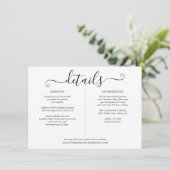 Zwart-wit script bruiloft details info informatiekaartje (Staand voorkant)