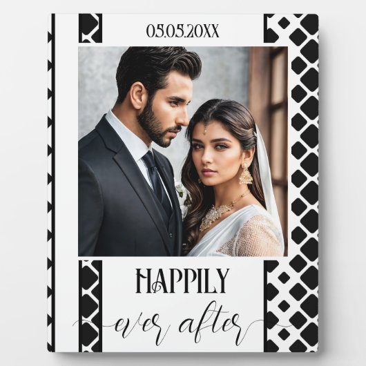 Zwart-wit Script Bruiloft Foto Plaque Fotoplaat (Voorkant)