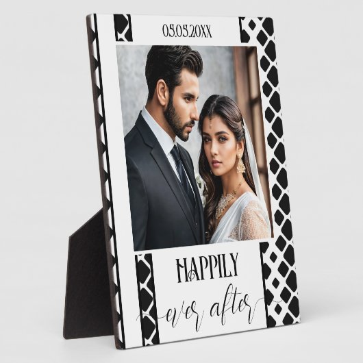 Zwart-wit Script Bruiloft Foto Plaque Fotoplaat (Zijkant)