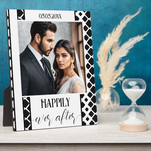 Zwart-wit Script Bruiloft Foto Plaque Fotoplaat (Zijkant)