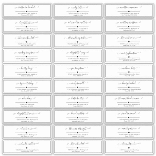 Zwart-wit Script Bruiloft Gast Adres Sticker (Voorkant)