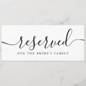 Zwart-wit Script Bruiloft Gereserveerde Stoel Teke (Voorkant)