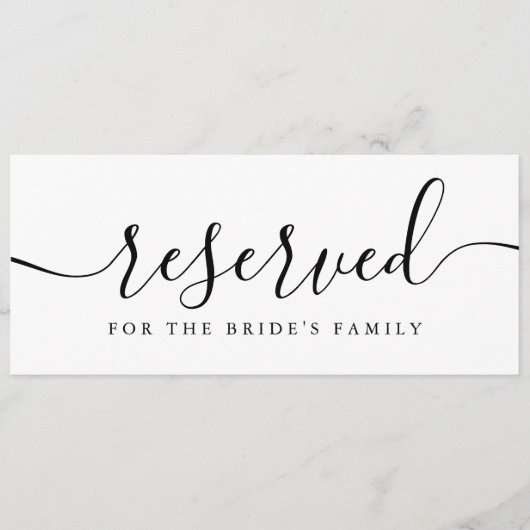 Zwart-wit Script Bruiloft Gereserveerde Stoel Teke (Voorkant)