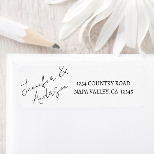 Zwart & Wit Script Bruiloft Retouradres Label (Insitu)