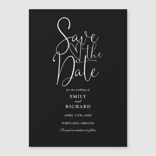 Zwart-wit script bruiloft Sla de datum op Magnetische Uitnodiging (Voorkant)