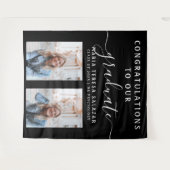 Zwart Wit Script Calligrafie 2 Foto Afstuderen Wandkleed (Voorkant (horizontaal))