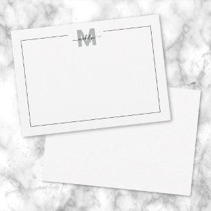 Zwart Wit Script Calligrafie Naam Monogram Notitiekaartje