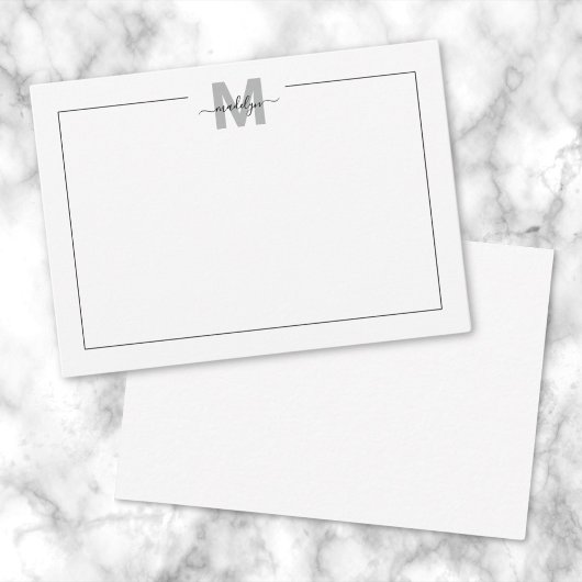 Zwart Wit Script Calligrafie Naam Monogram Notitiekaartje
