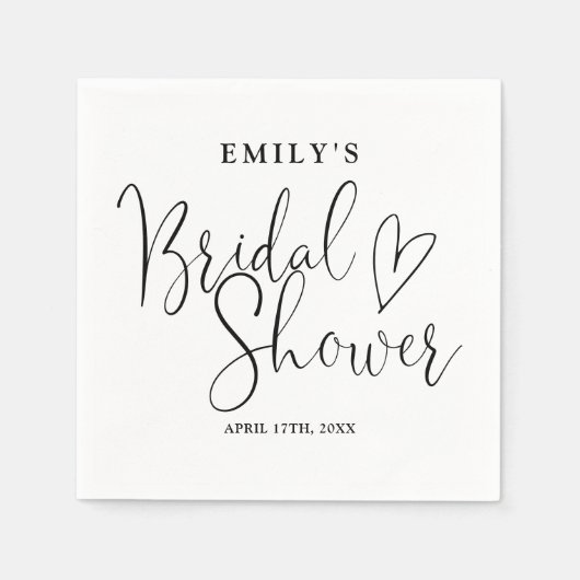 Zwart-Wit Script Calligraphy Bruidsfeest Servet (Voorkant)