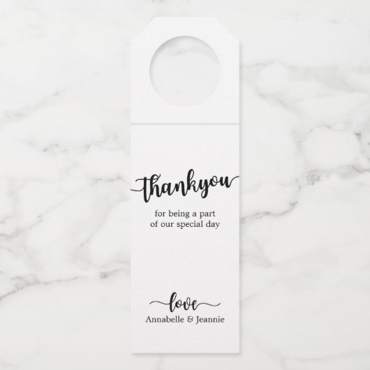 Zwart-wit script Dank je gedicht huwelijk Flessenhanger (Voorkant)