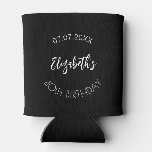 Zwart wit script eenvoudige verjaardag blikjeskoeler (Achterkant)