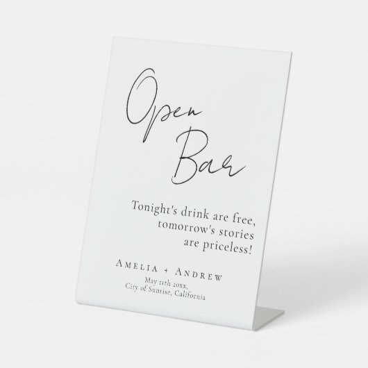 Zwart Wit Script Elegant Bruiloft Open Bar Reclamebord Met Voetstuk (Voorkant)