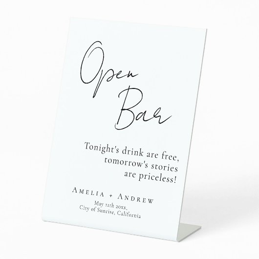 Zwart Wit Script Elegant Bruiloft Open Bar Reclamebord Met Voetstuk