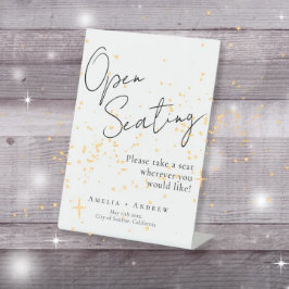 Zwart Wit Script Elegant Bruiloft Open Zitplaatsen Reclamebord Met Voetstuk