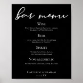 Zwart wit script Elegant Formal Wedding Bar Menu Poster (Voorkant)
