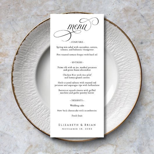 Zwart Wit Script Elegant Huwelijk Menu