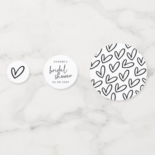 Zwart-wit script en harten Vrijgezellenfeest Confetti (Achterkanten)