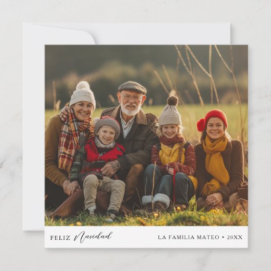 Zwart Wit Script Feliz Navidad Kerstfoto Feestdagenkaart (Voorkant)