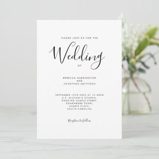 Zwart Wit Script Font Wedding Kaart (Staand voorkant)