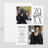 Zwart-wit script foto afstuderen Invitation Feestdagenkaart (Voorkant / Achterkant)