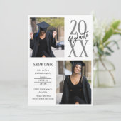 Zwart-wit script foto afstuderen Invitation Feestdagenkaart (Staand voorkant)