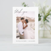 Zwart Wit Script Foto bruiloft Dank u kaart (Staand voorkant)