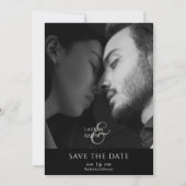 Zwart & Wit Script Foto Bruiloft Save The Date Feestdagenkaart (Voorkant)