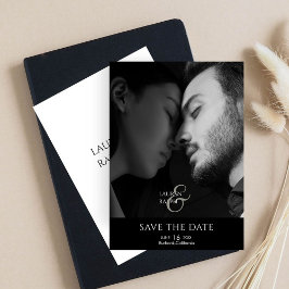 Zwart & Wit Script Foto Bruiloft Save The Date Feestdagenkaart