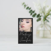 Zwart Wit Script Foto Make-up Visitekaartje (Staand voorkant)