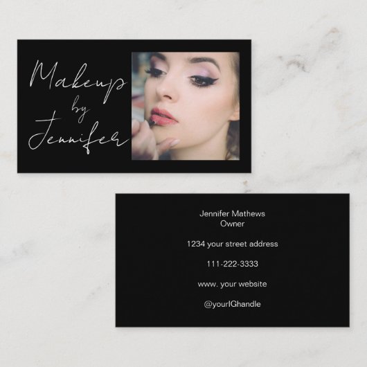 Zwart Wit Script Foto Make-up Visitekaartje (Voorkant / Achterkant)