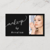 Zwart Wit Script Foto Make-up Visitekaartje (Voorkant)
