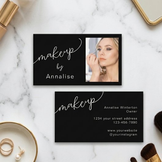 Zwart Wit Script Foto Make-up Visitekaartje