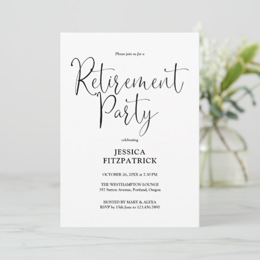 Zwart-wit script foto pensioen partij kaart (Staand voorkant)