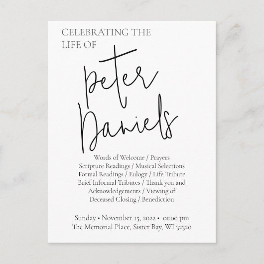 Zwart & Wit Script Foto Rouwkaart Briefkaart (Voorkant)