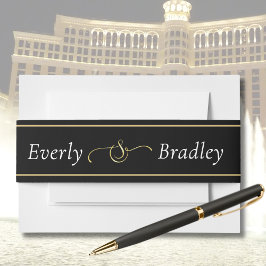 Zwart Wit Script Gold Border Ampersand Wedding Uitnodigingen Wikkel