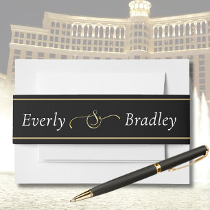 Zwart Wit Script Gold Border Ampersand Wedding Uitnodigingen Wikkel