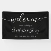 Zwart-wit script huwelijks-welkomstbord spandoek (Horizontaal)