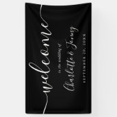 Zwart-wit script huwelijks-welkomstbord spandoek (Verticaal)