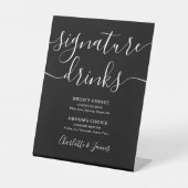 Zwart-wit script huwelijksdrankjes reclamebord met voetstuk (Voorkant)