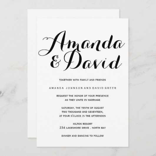 Zwart-wit script huwelijksuitnodigingen kaart (Voorkant / Achterkant)