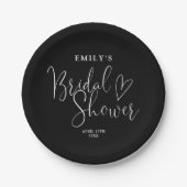 Zwart-wit script kalligrafie bruidsdouche papieren bordje (Voorkant)