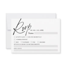 Zwart wit script kalligrafie voedsel RSVP bruiloft