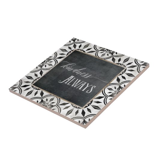 Zwart wit script karton tegeltje (Zijkant)